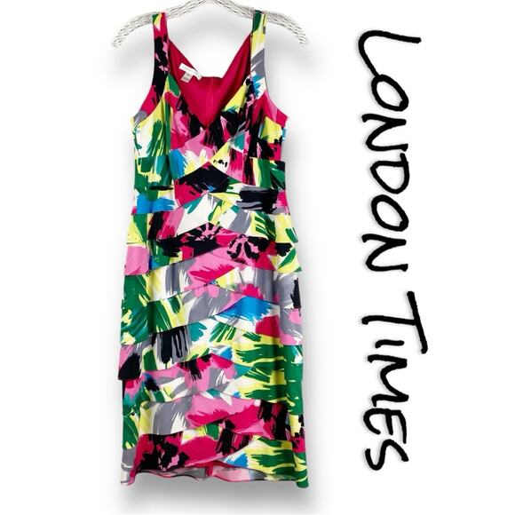 London Times Multi Color Bandage Dress Sleeveless Women’s Size 8 - Picture 1 of 12